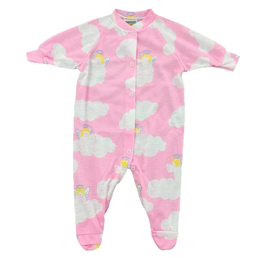 NWT Vintage‎ Little Me Baby Sleeper Girl 13 lbs Angel Clouds Pink Footed USA